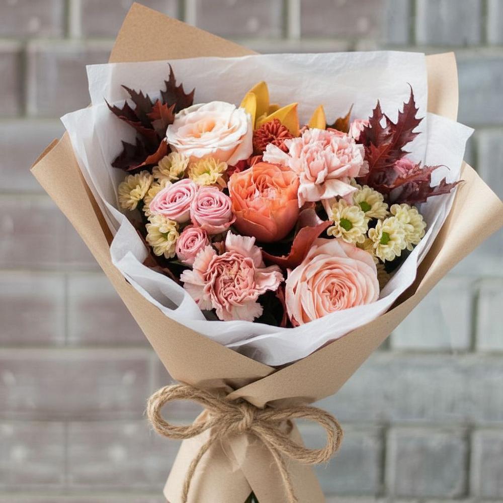 Букет цветов из: Гвоздики, Хризантемы и Розы в Сосновке