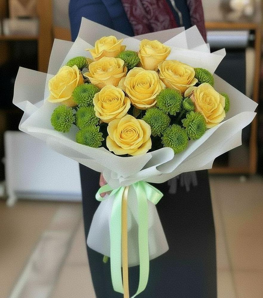 Букет цветов из: Хризантемы и Розы в Сосновке