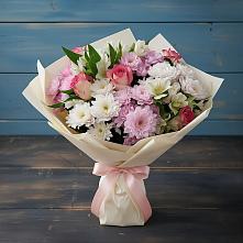 Букет цветов из:  Хризантемы, Альстромерии и Розы в Сосновке