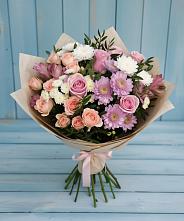 Букет цветов из:  Хризантемы, Розы и Альстромерии в Сосновке